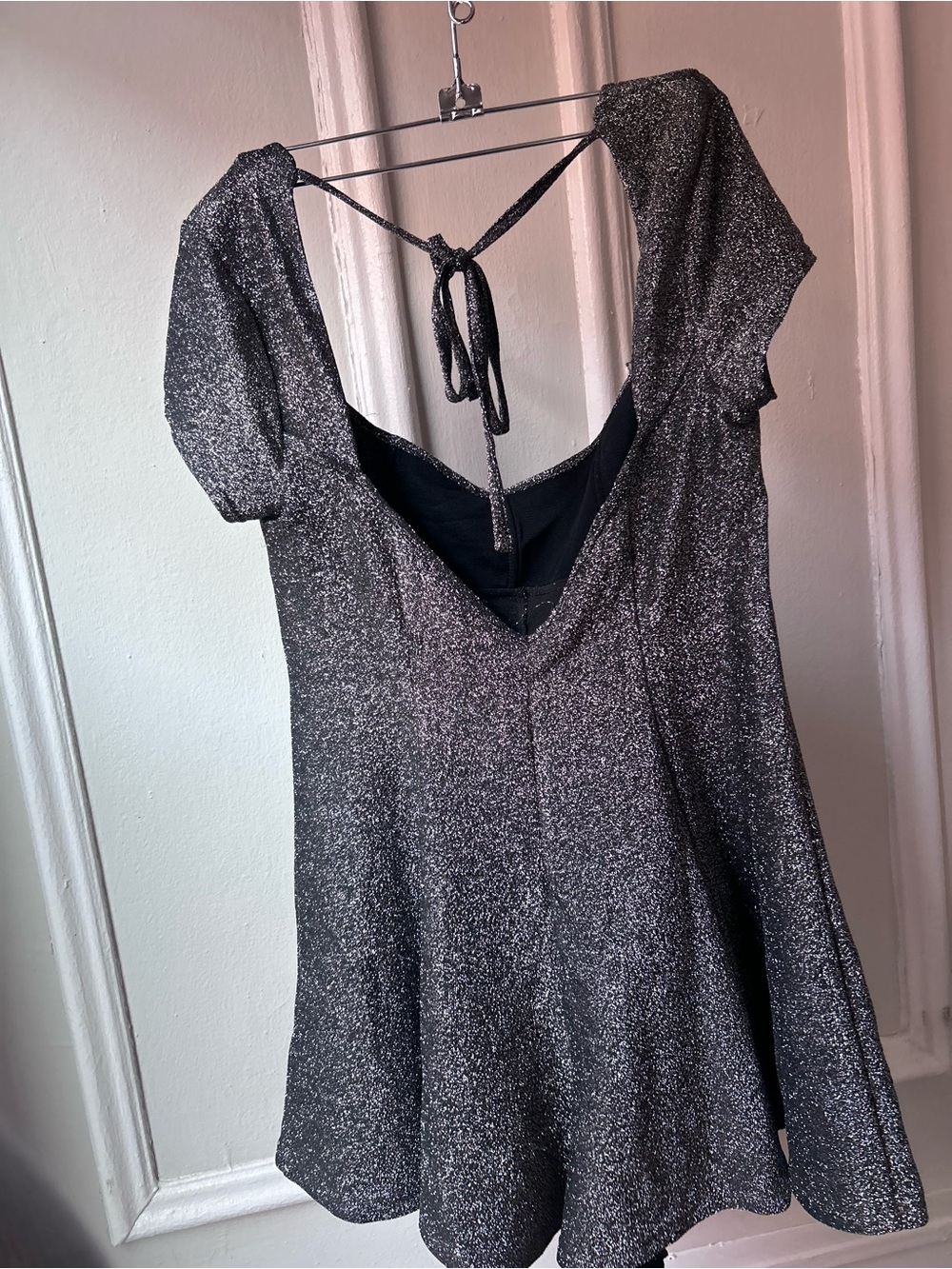 Silver Sparkle Short Sleeve Romper Dress - Picture 3 of 4